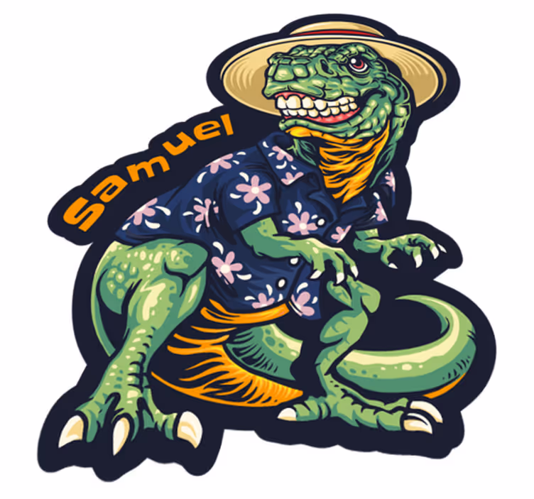 Vakantiekleding voor dinosaurussen vinyl tapijt met naam - TenStickers