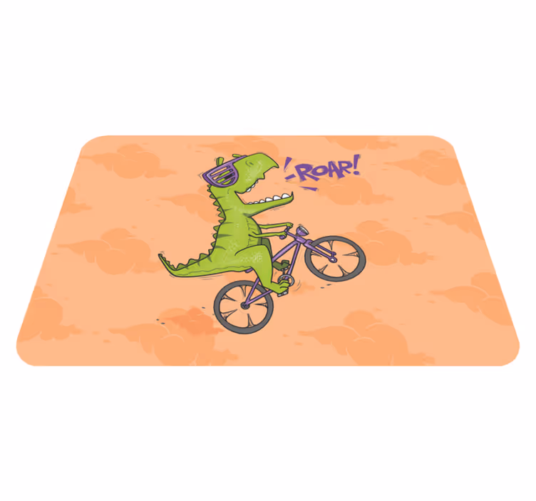 Fietsende dinosaurus brullen vinyl tapijt kind - TenStickers