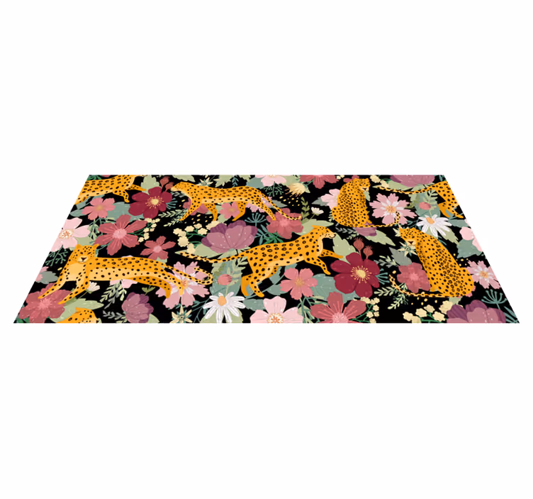 Luipaard bloemmotief dieren vinyl tapijt - TenStickers