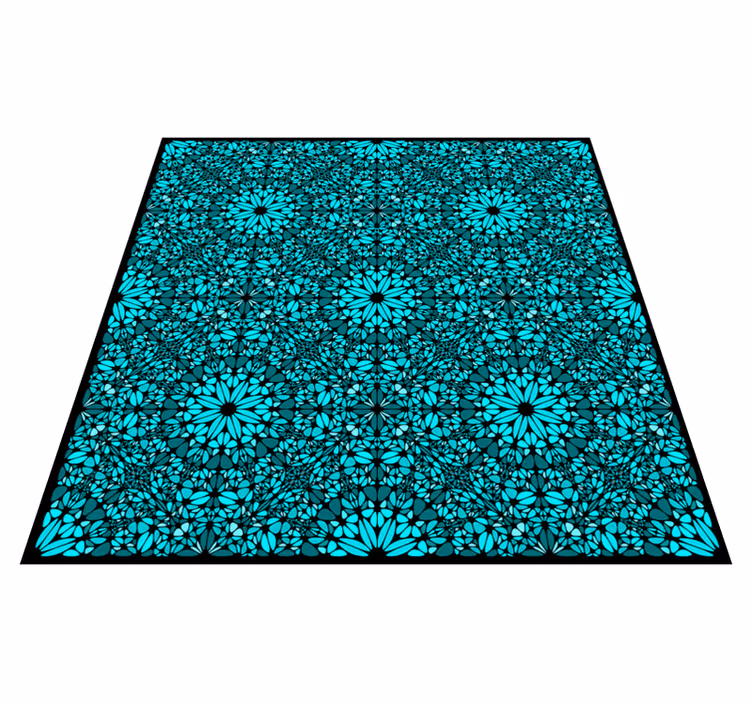 Geometrische bloemenreeks Vinyl tapijt turkoois - TenStickers