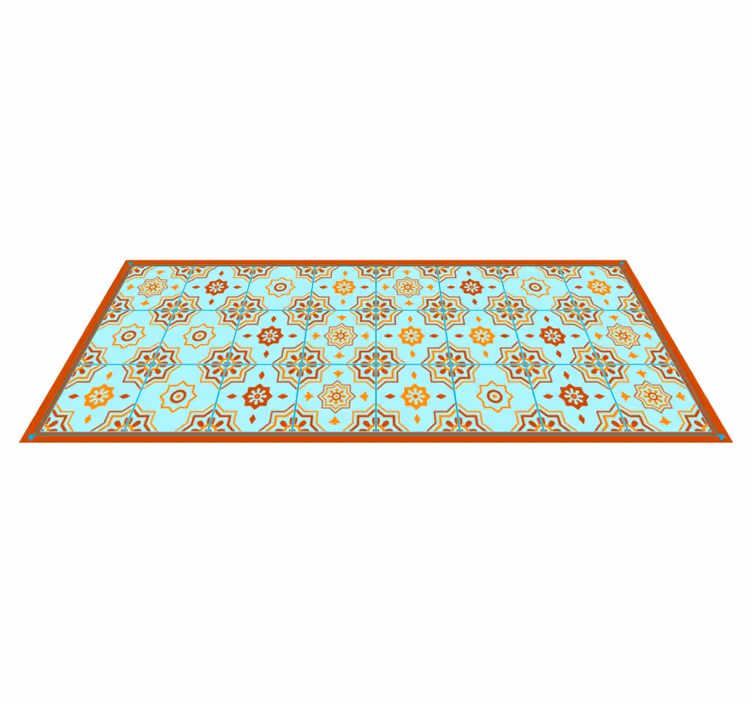 Oranje en blauw mozaïek vinyl tapijt keuken - TenStickers