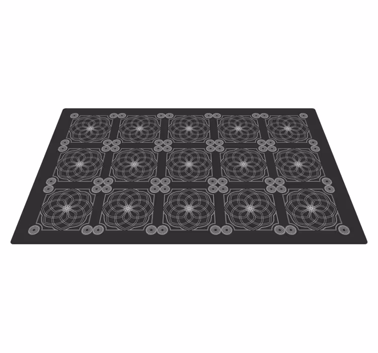 Geometrische bloemenpatronen vinyl tapijt zwart - TenStickers