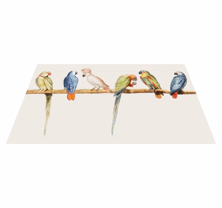 Illustratie van een papegaaienzitstok dieren vinyl tapijt - TenStickers