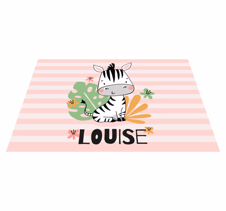 Aanpasbare zebra vinyl tapijt met naam - TenStickers