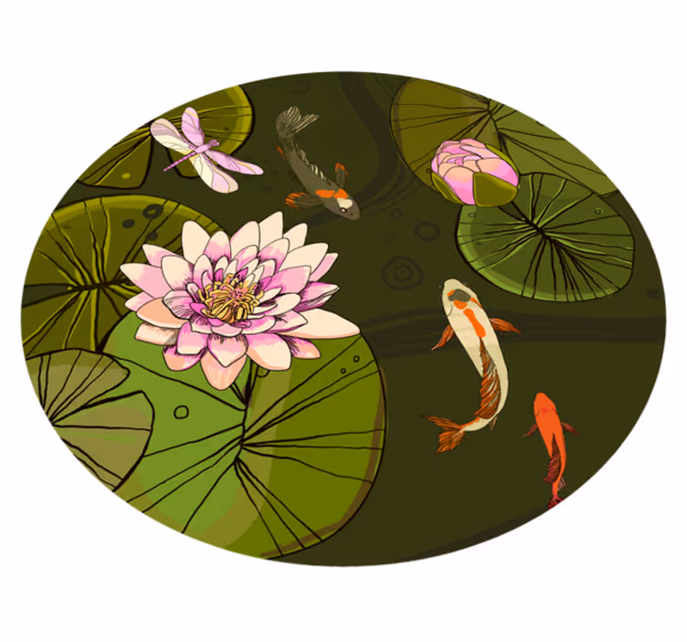 Vijver fauna illustratie vinyl tapijt bloemen en planten - TenStickers