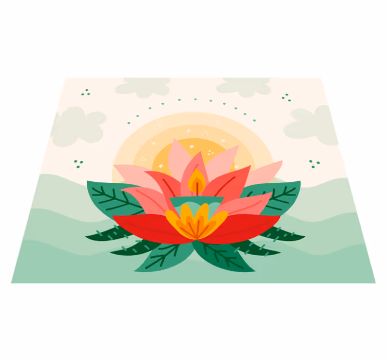 Lotusbloesem illustratie vinyl tapijt bloemen en planten - TenStickers