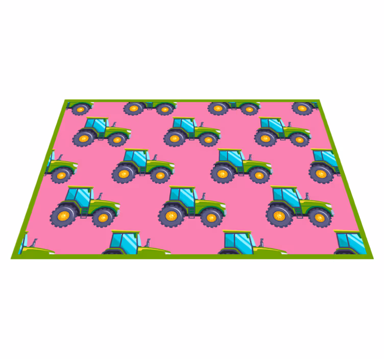 Tractoren op roze achtergrond vinyl tapijt kind - TenStickers
