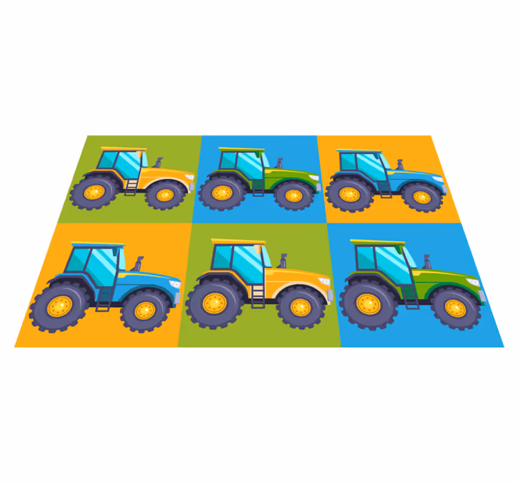 Kleurrijke tractorvierkanten vinyl tapijt meer kinderen - TenStickers