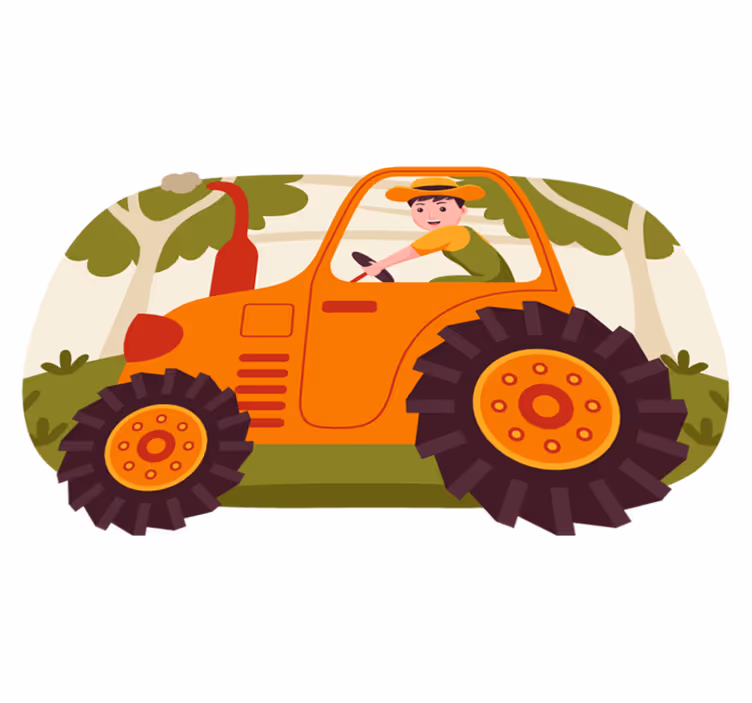 Speelse tractorbeelden vinyl tapijt kind - TenStickers