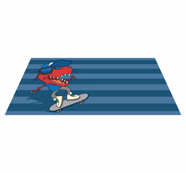 Skateboardende dinosaurus vinyl tapijt meer kinderen - TenStickers