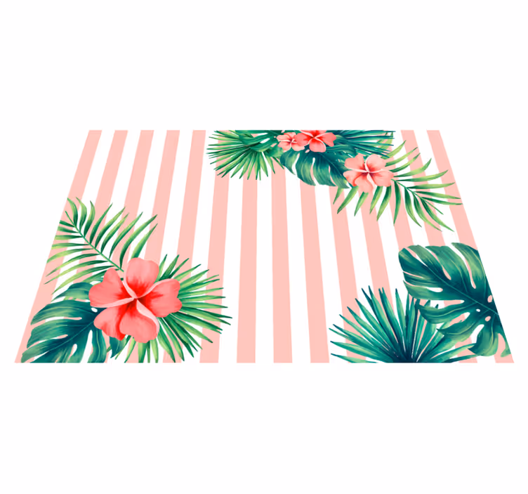 Tropische flora streep vinyl tapijt bloemen en planten - TenStickers