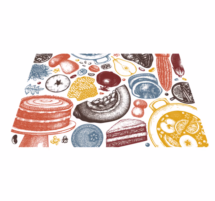 Culinaire illustraties vinyl tapijt keuken - TenStickers