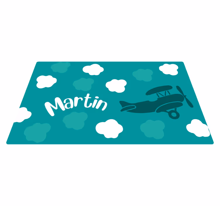 Wolken en vliegtuig met naam vinyl tapijt meer kinderen - TenStickers