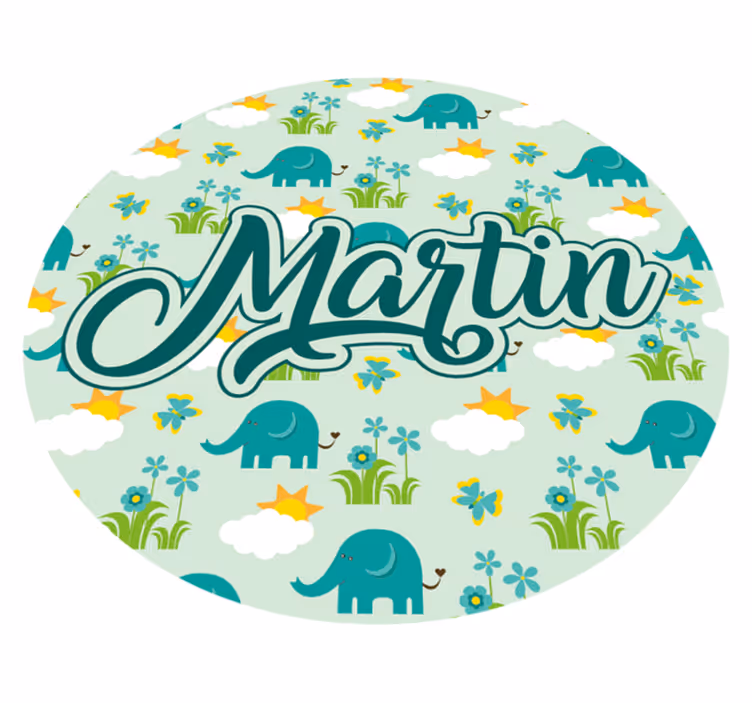 Olifanten en bloemen met naam vinyl tapijt meer kinderen - TenStickers