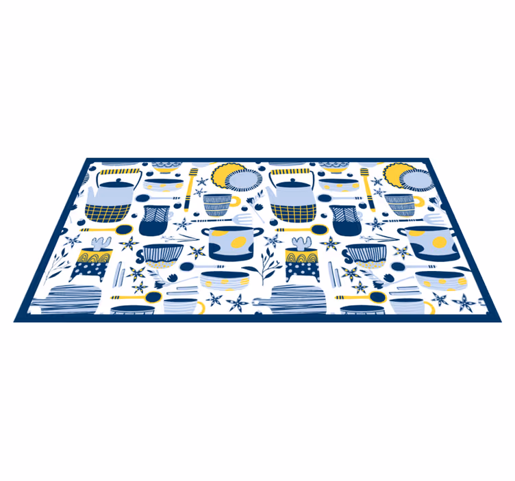 Kookgerei blauw patroon vinyl tapijt keuken - TenStickers