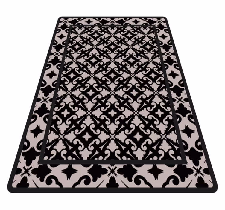 Elegant zwart patroon vinyl tapijt keuken - TenStickers