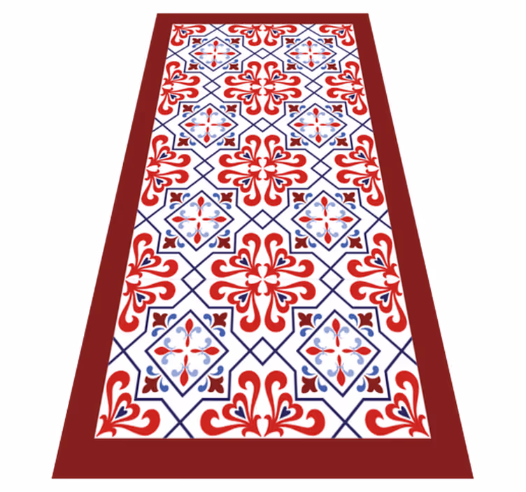 Rood bloemenmotief vinyl tapijt keuken - TenStickers