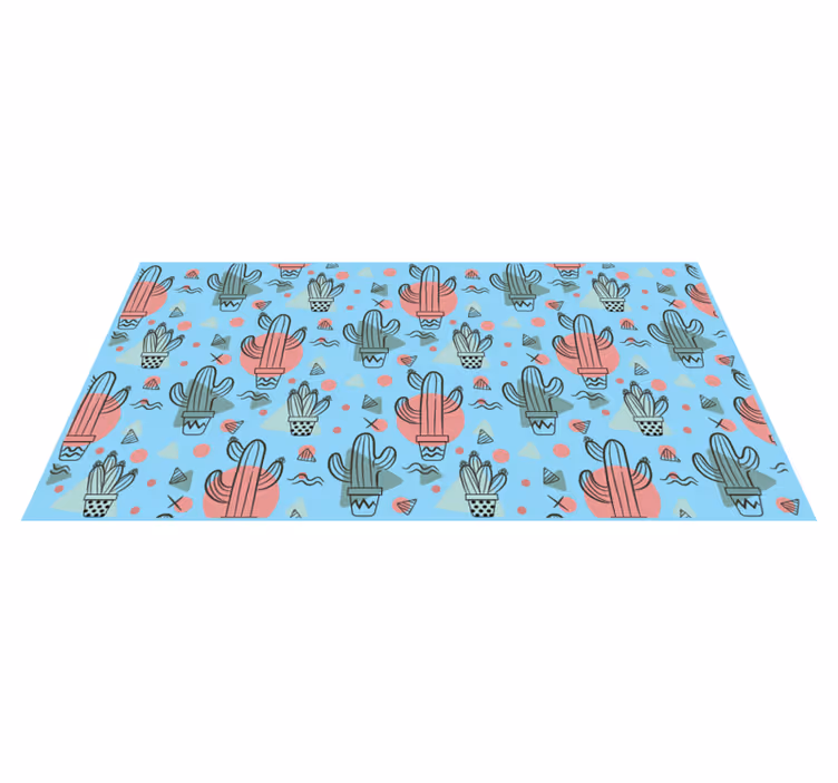 Blauw cactuspatroon vinyl tapijt keuken - TenStickers