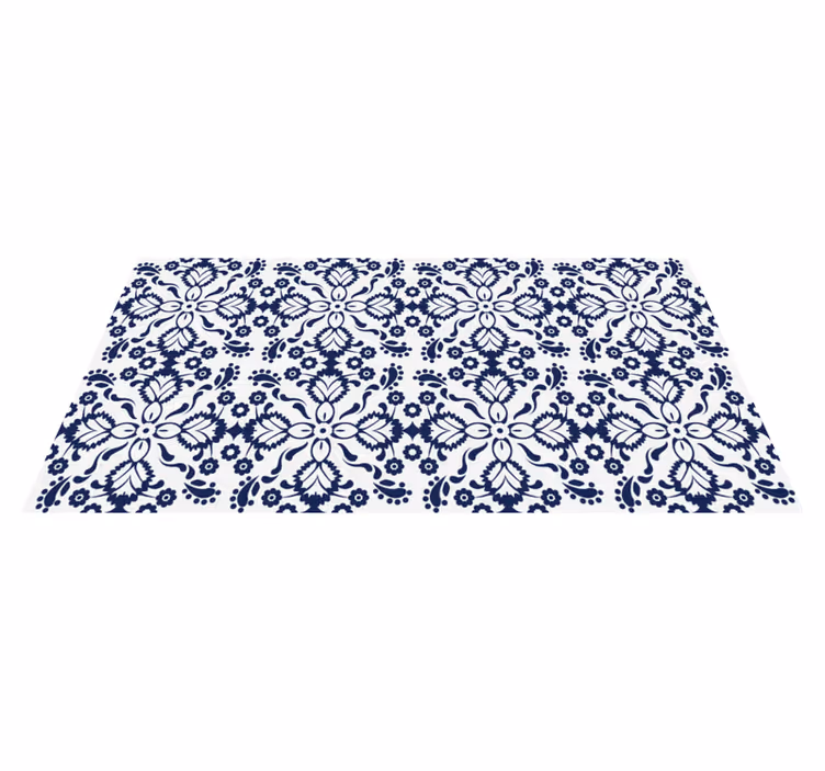 Blauw en wit bloemenontwerp vinyl tapijt tegels - TenStickers