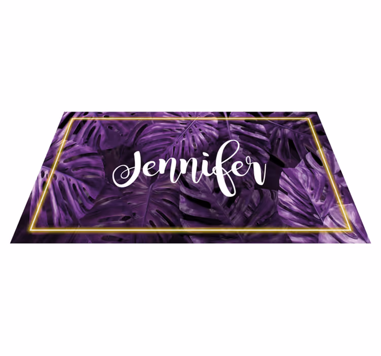 Paarse monstera met naam vinyl tapijt slaapkamer - TenStickers