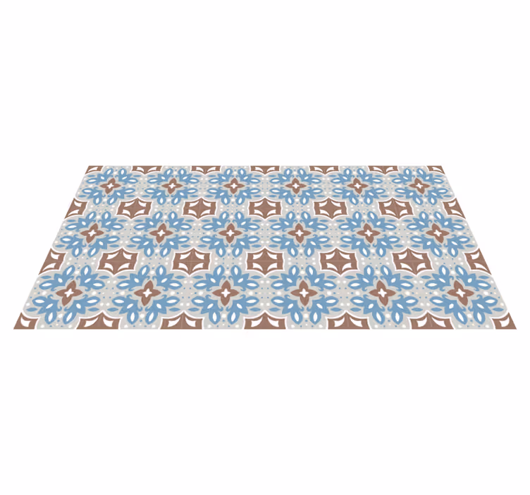 Bloemenblauw patroon vinyl tapijt keuken - TenStickers