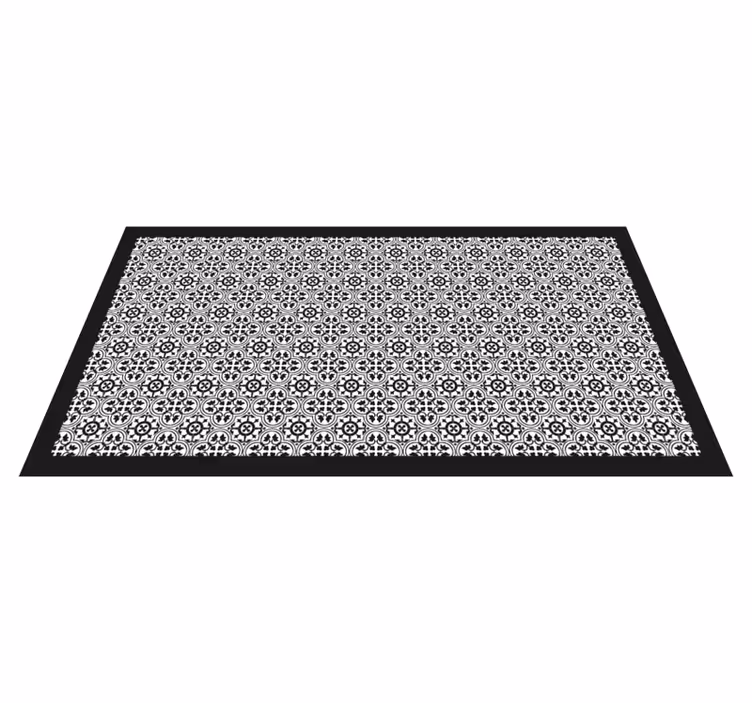 Zwart bloemenpatroon vinyl tapijt tegels - TenStickers