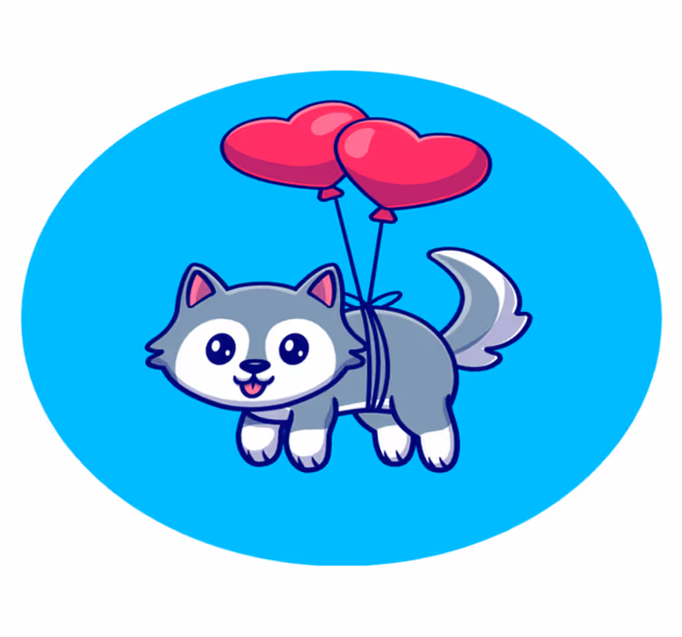 Babywolf met ballonnen dieren vinyl tapijt - TenStickers