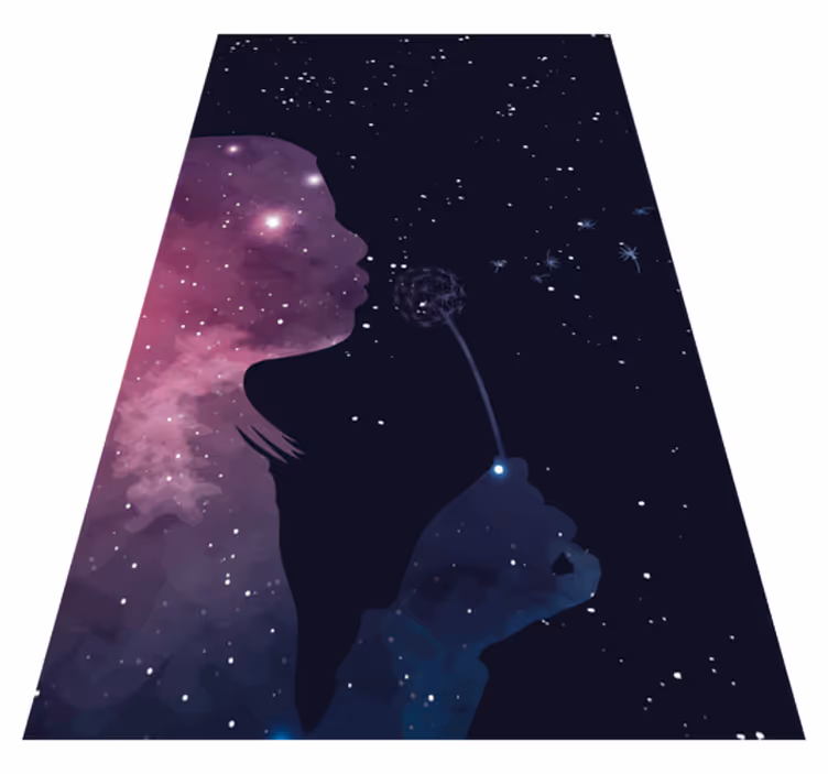 Kosmisch meisje dat paardenbloem blaast vinyl tapijt sterren - TenStickers