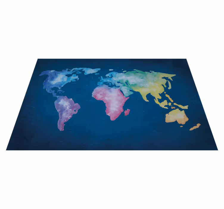 Vinyl tapijt wereldkaart aquarel wereldkaart - TenStickers