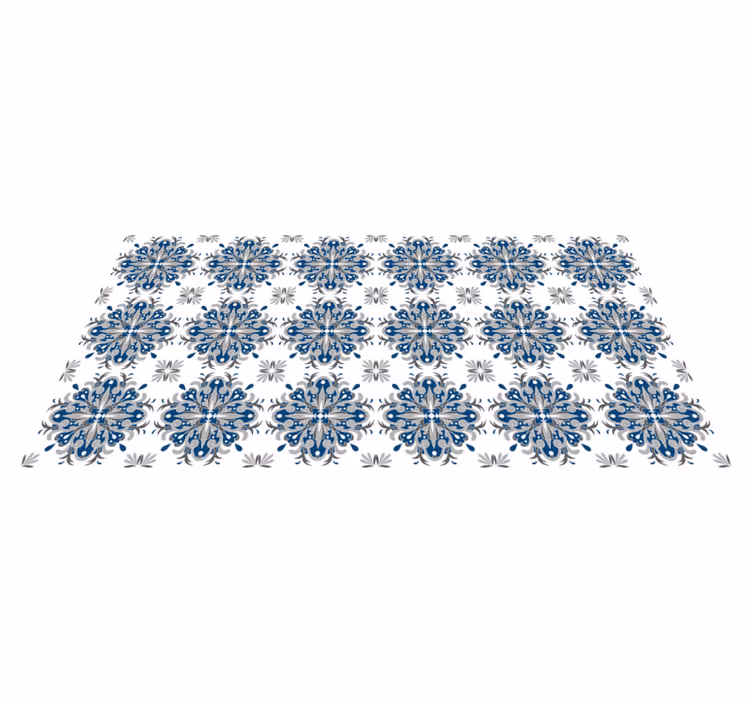 Vinyl tapijt mozaïek elegant blauwe bloemen - TenStickers