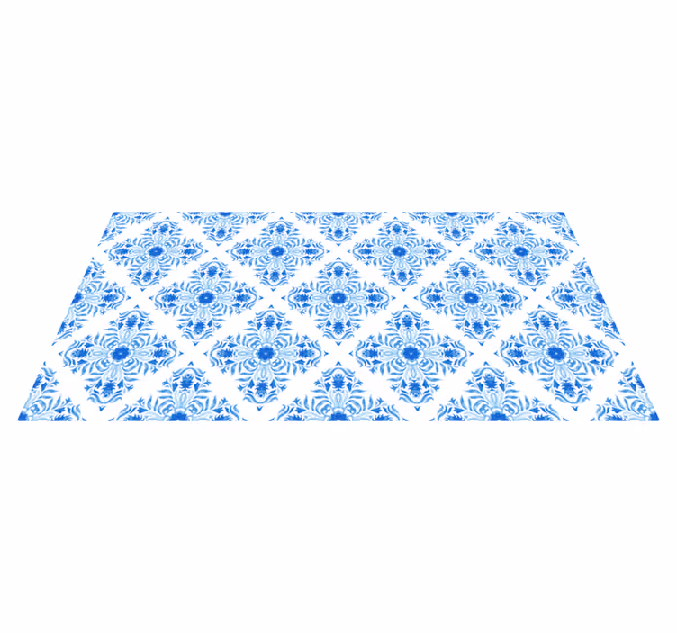 Azuurblauw botanisch motief vinyl tapijt mozaïek - TenStickers