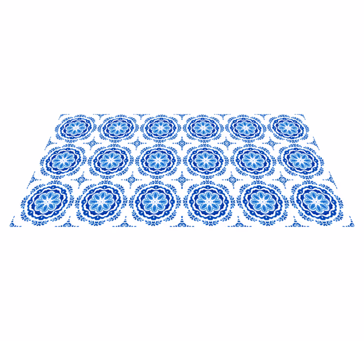 Azuurblauwe bloesemmotieven vinyl tapijt keuken - TenStickers