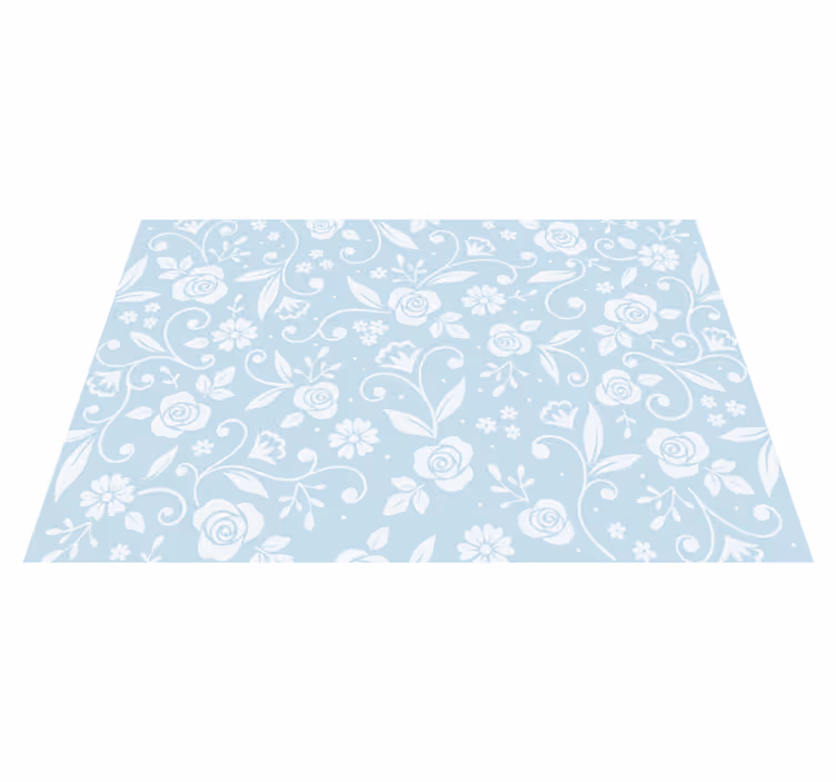 Bloemenpatroon blauw vinyl tapijt bloemen en planten - TenStickers