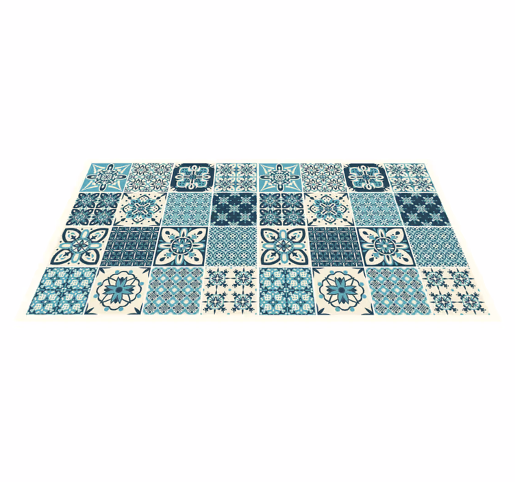 Turquoise bloemenpatroon vinyl tapijt tegels - TenStickers