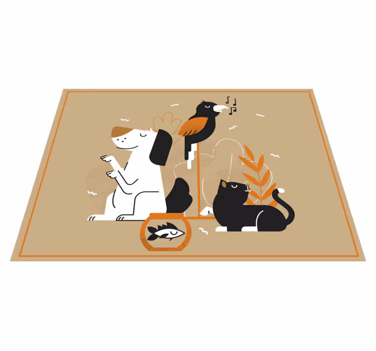 Beige huisdierillustratie dieren vinyl tapijt - TenStickers