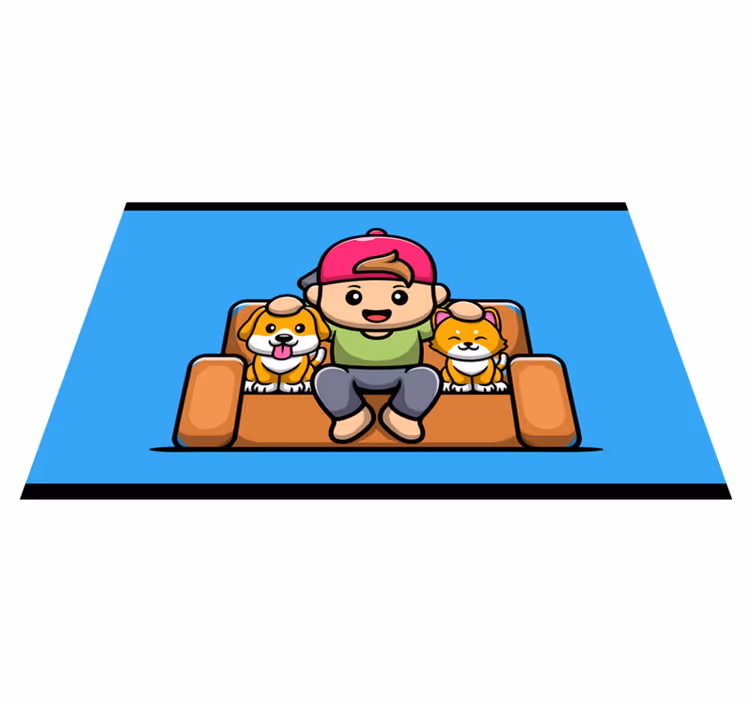 Jongen met huisdieren vinyl tapijt kind - TenStickers