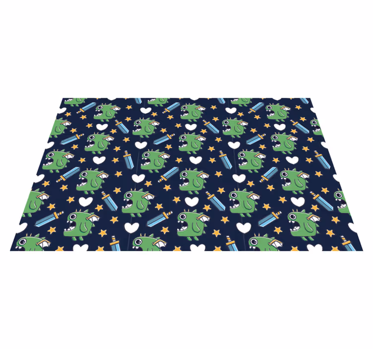 Groene monsters en zwaarden vinyl tapijt meer kinderen - TenStickers