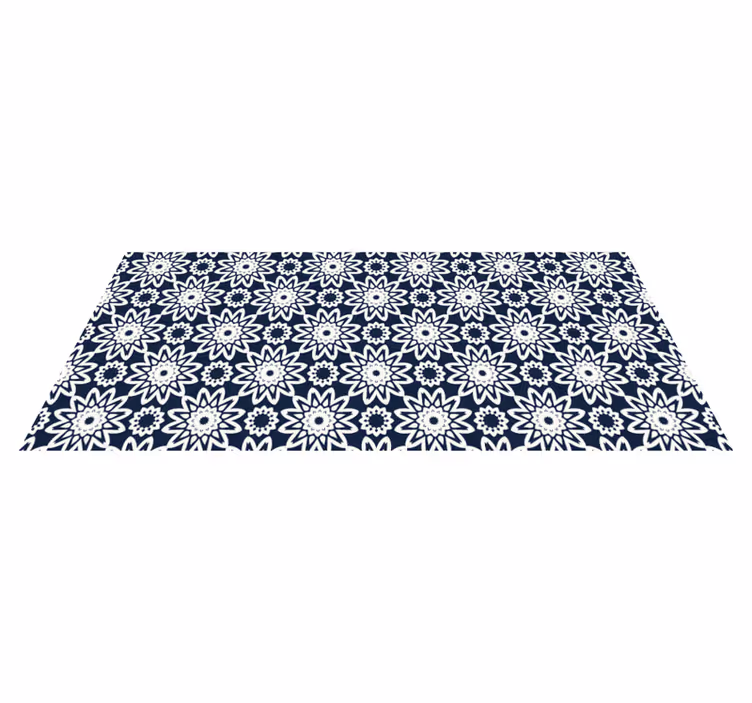 Marineblauw bloemenmotief vinyl tapijt keuken - TenStickers