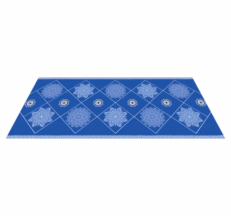 Blauwe bloemenelementen vinyl tapijt badkamer - TenStickers
