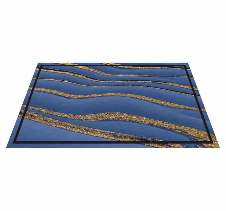 Blauwe en gouden golven marmeren vinyl tapijt - TenStickers