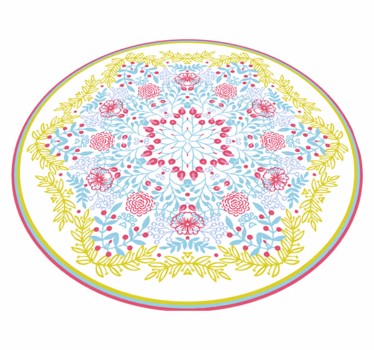 Botanisch blauw en roze motief vinyl tapijt mandala - TenStickers