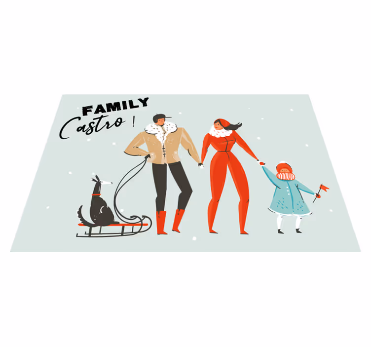 Gepersonaliseerde winterfamilie vinyl tapijt met naam - TenStickers
