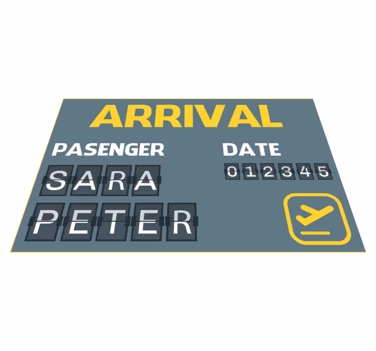 Aankomst vliegticket vinyl tapijt met naam - TenStickers