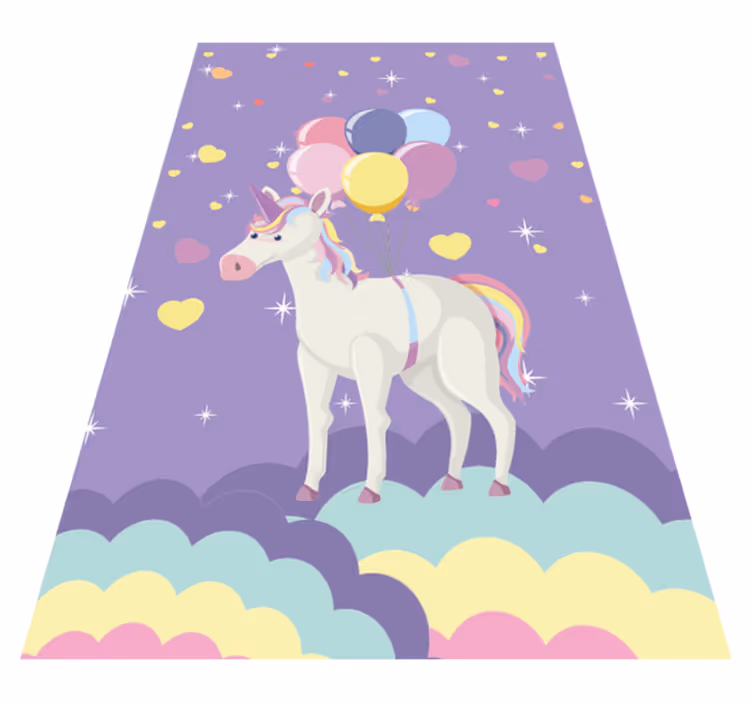 Paarse eenhoorns ballonnen vinyl tapijt kind - TenStickers