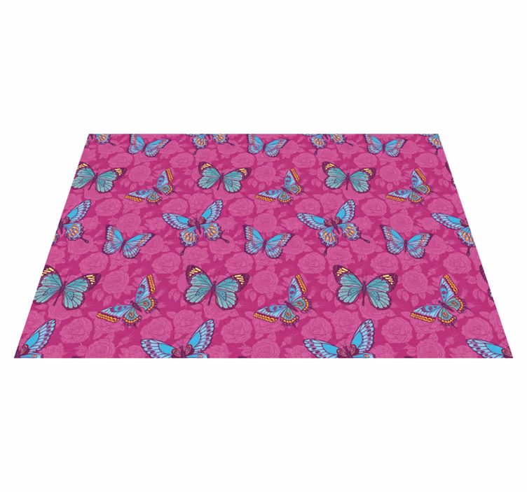 Vlinder bloemenmotief vinyl tapijt bloemen en planten - TenStickers