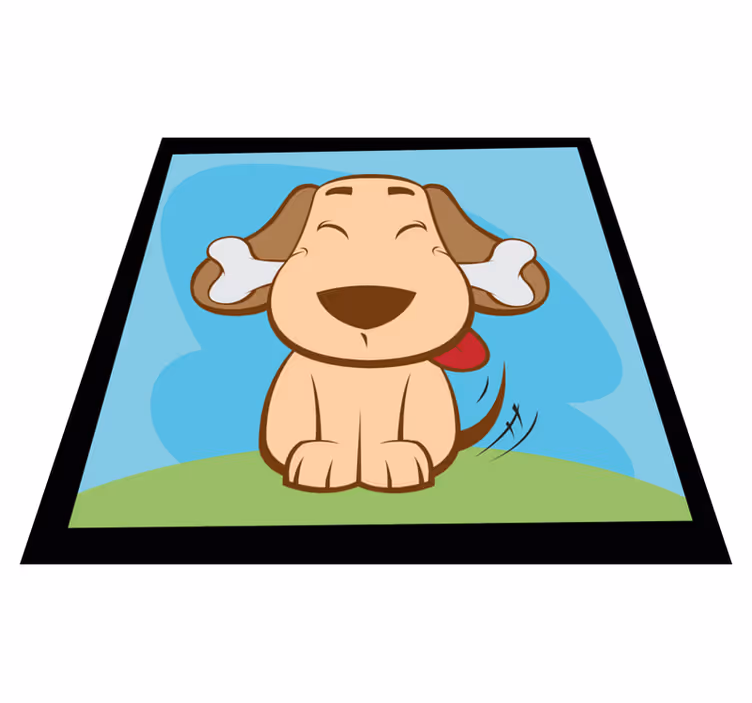 Blije hond met bot dieren vinyl tapijt - TenStickers