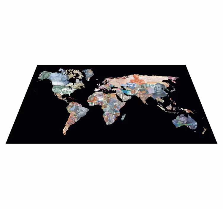 Wereldvalutakaart vinyl tapijt wereldkaart - TenStickers