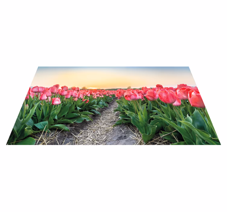 Tulpenveld perspectief vinyl tapijt bloemen en planten - TenStickers