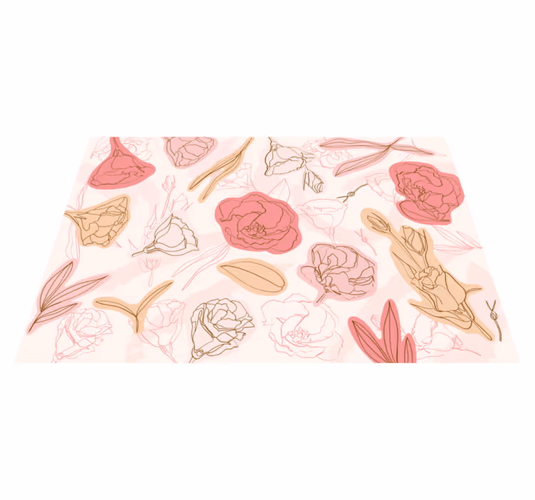 Botanische omtrekstijl vinyl tapijt bloemen en planten - TenStickers