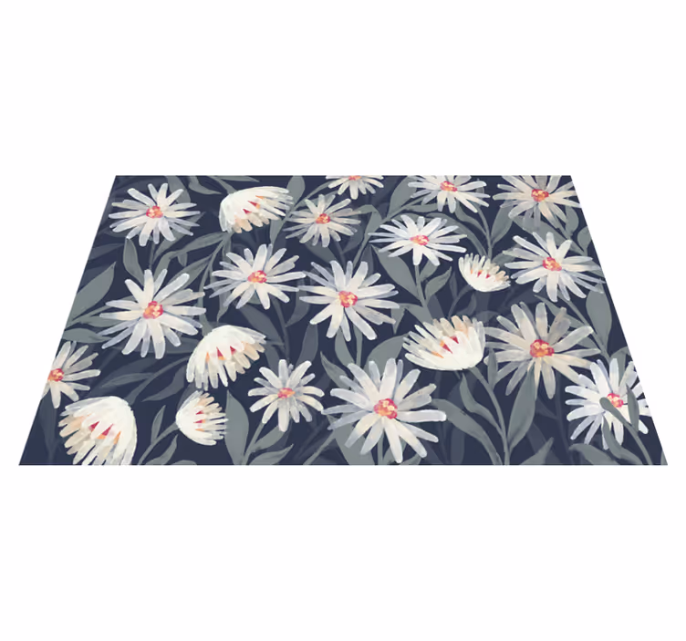 Bloemige witte madeliefjes vinyl tapijt bloemen en planten - TenStickers